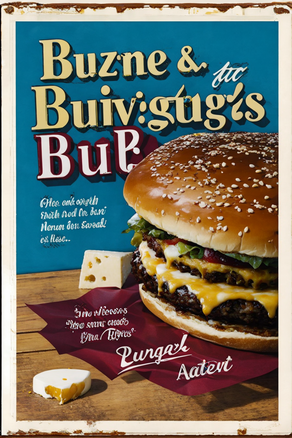 00189-4254741918-food, food_focus, simple_background, artist_name, english_text, no_humans, burger, cheese, still_life, vintage ad style.png